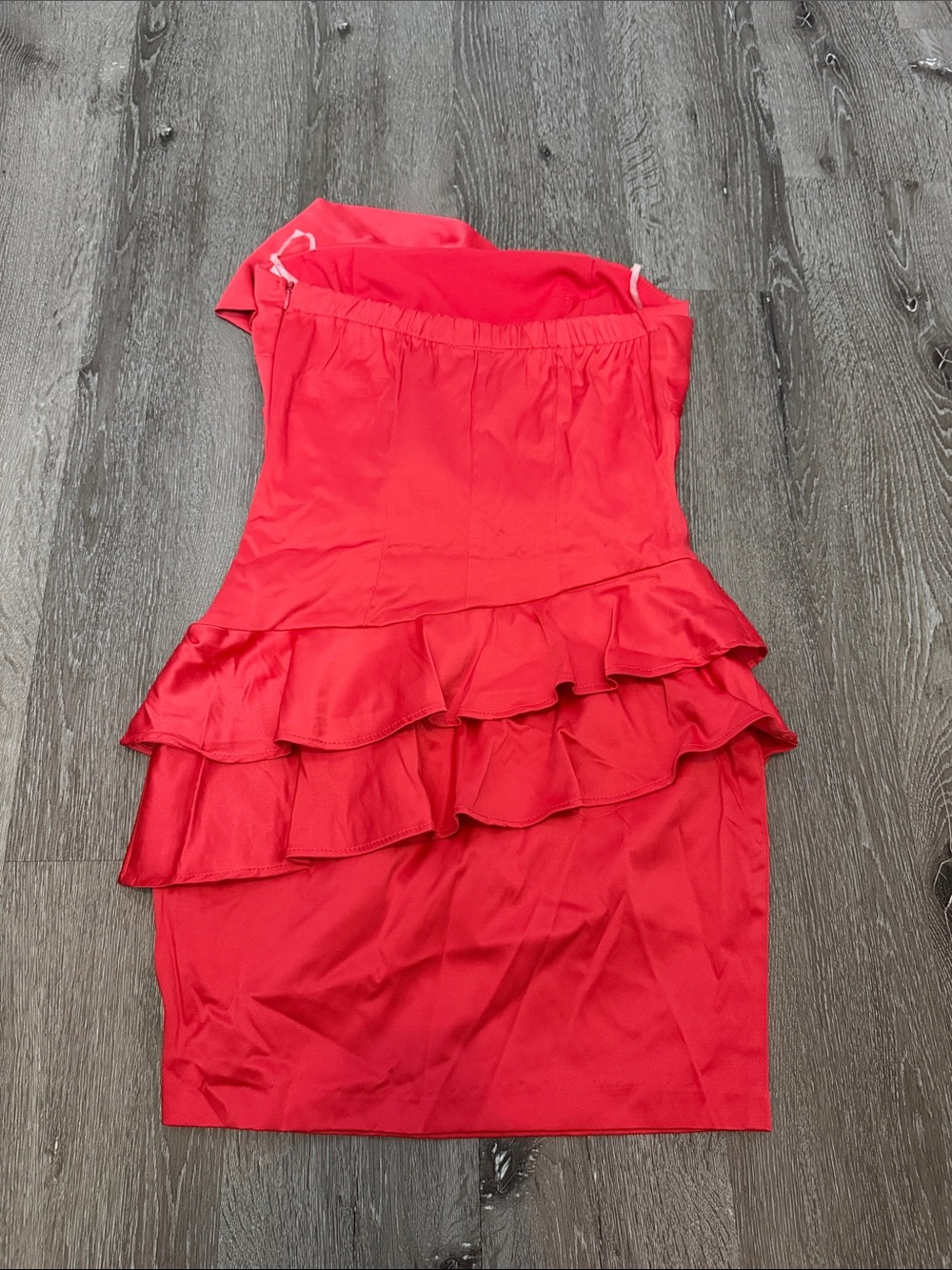 Strapless Red-Orange Ruffle Cocktail Dress - Picture 6 of 6